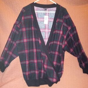 Torrid Plaid V-Neck Cardigan - Red and Black